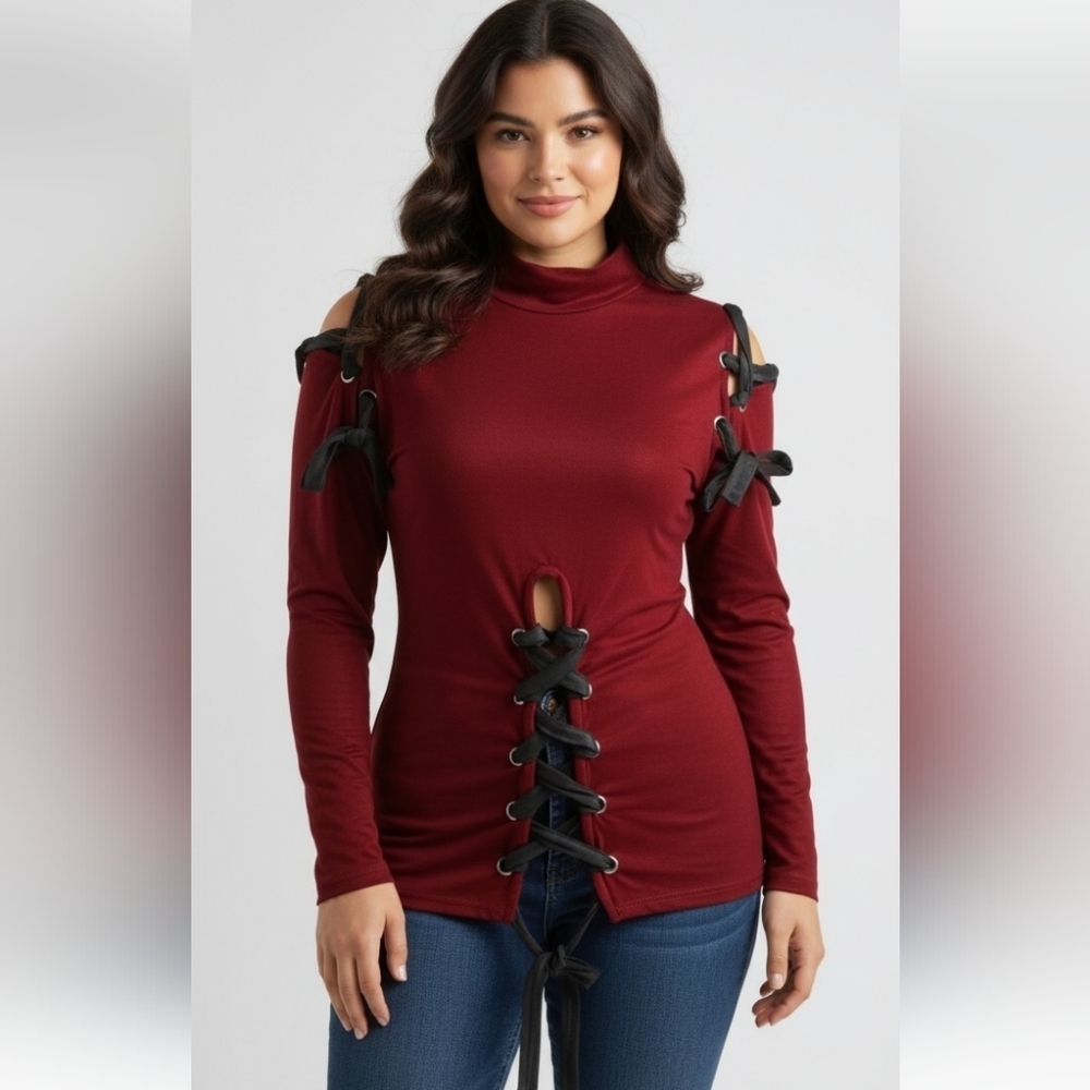 Auditions Plus Size 1X Red Black Velvet Corset Sweater